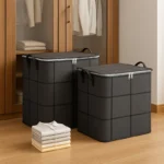 Caixas de Armazenamento Pretas Dobráveis, Organizadores Grandes Empilháveis para Roupas e Cobertores, Caixas de Mudança Reforçadas que Economizam Espaço - Imagen 2