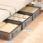 Caixa de armazenamento de tecido dobrável com tampa, organizador sob a cama para roupas de cama, grande capacidade visível à prova de poeira e umidade - Imagen 3