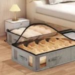 Caixa de armazenamento de tecido dobrável com tampa, organizador sob a cama para roupas de cama, grande capacidade visível à prova de poeira e umidade