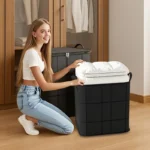 Caixas de Armazenamento Pretas Dobráveis, Organizadores Grandes Empilháveis para Roupas e Cobertores, Caixas de Mudança Reforçadas que Economizam Espaço - Imagen 4